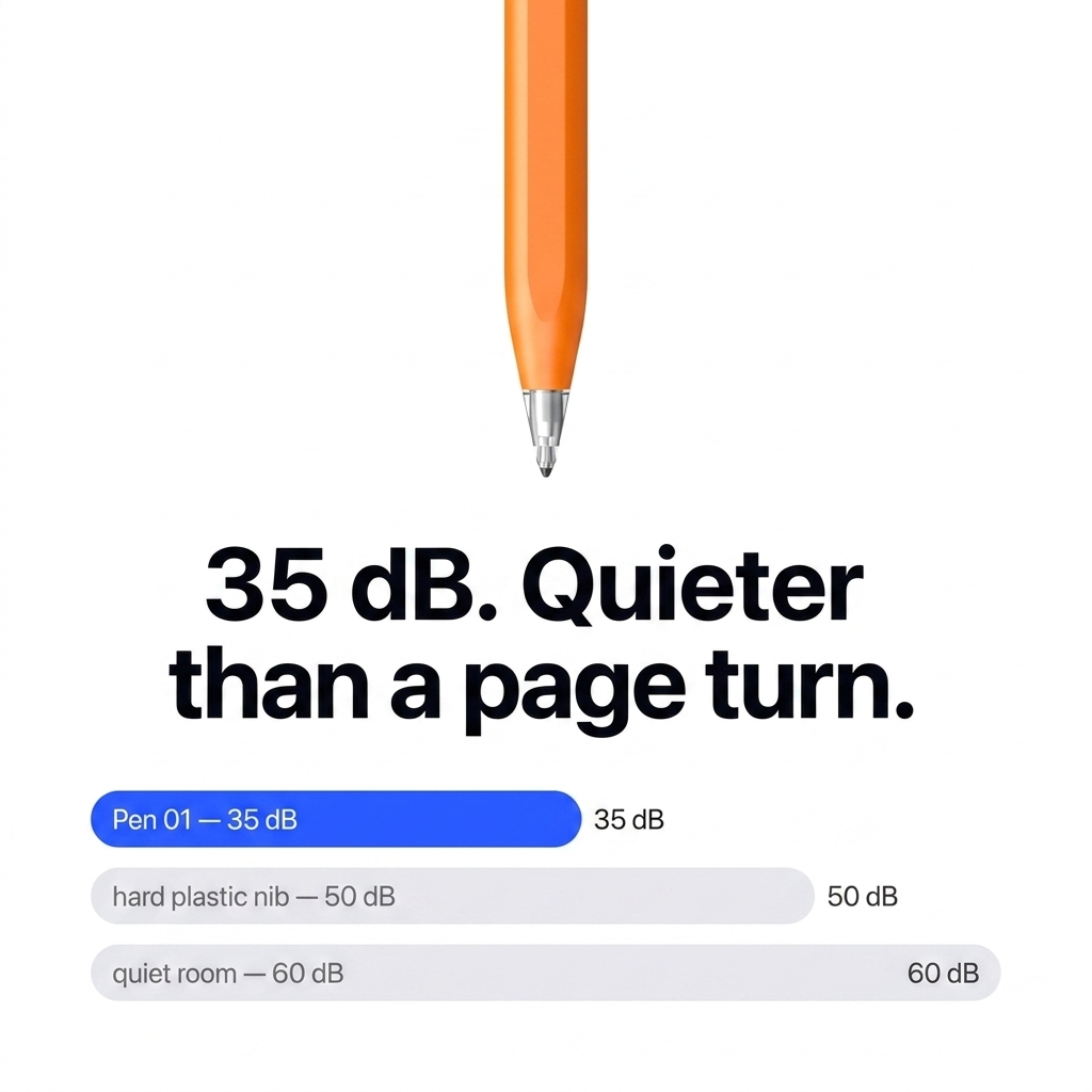 Pen 01 silent tip — 35 dB, quieter than a page turn