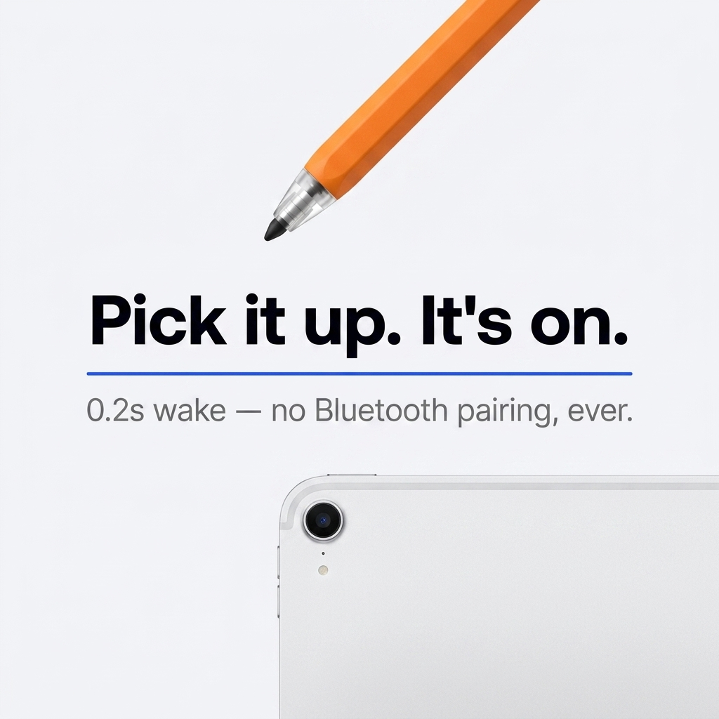 Pen 01 instant on — 0.2s wake, no Bluetooth pairing