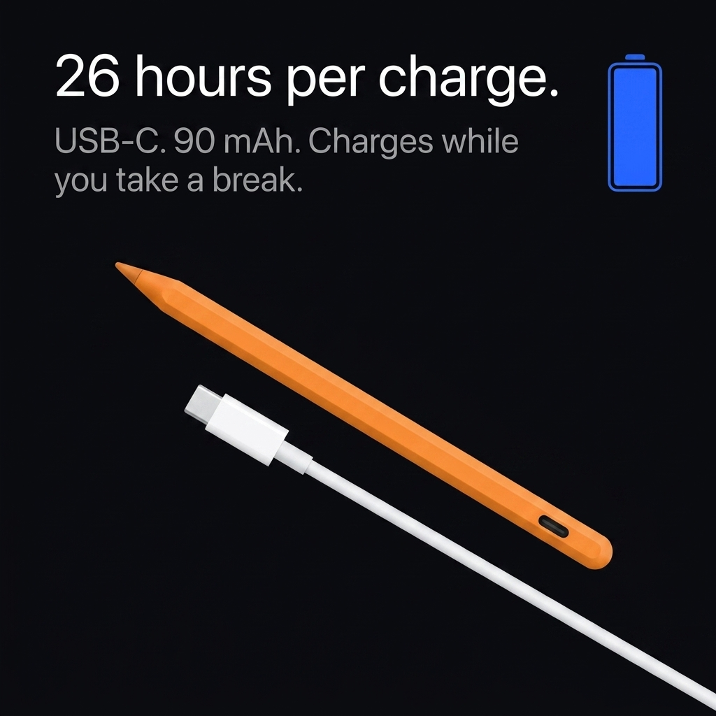 Pen 01 battery — 26 hours per charge, USB-C