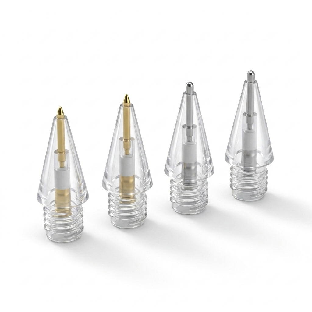 Tips 01 transparent nibs with gold and silver metal points, macro