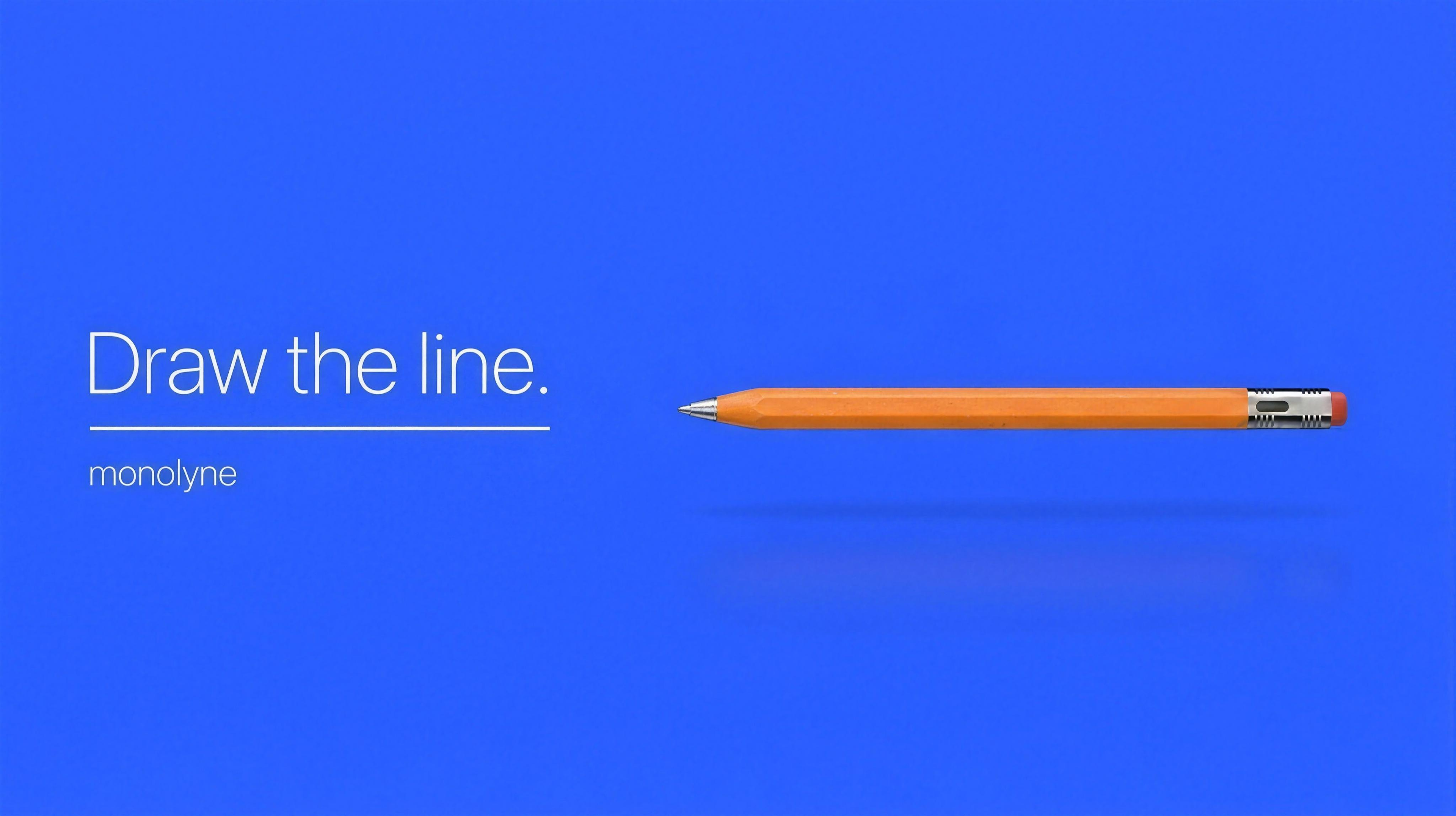 monolyne — Draw the line. Blue hero banner with stylus pen