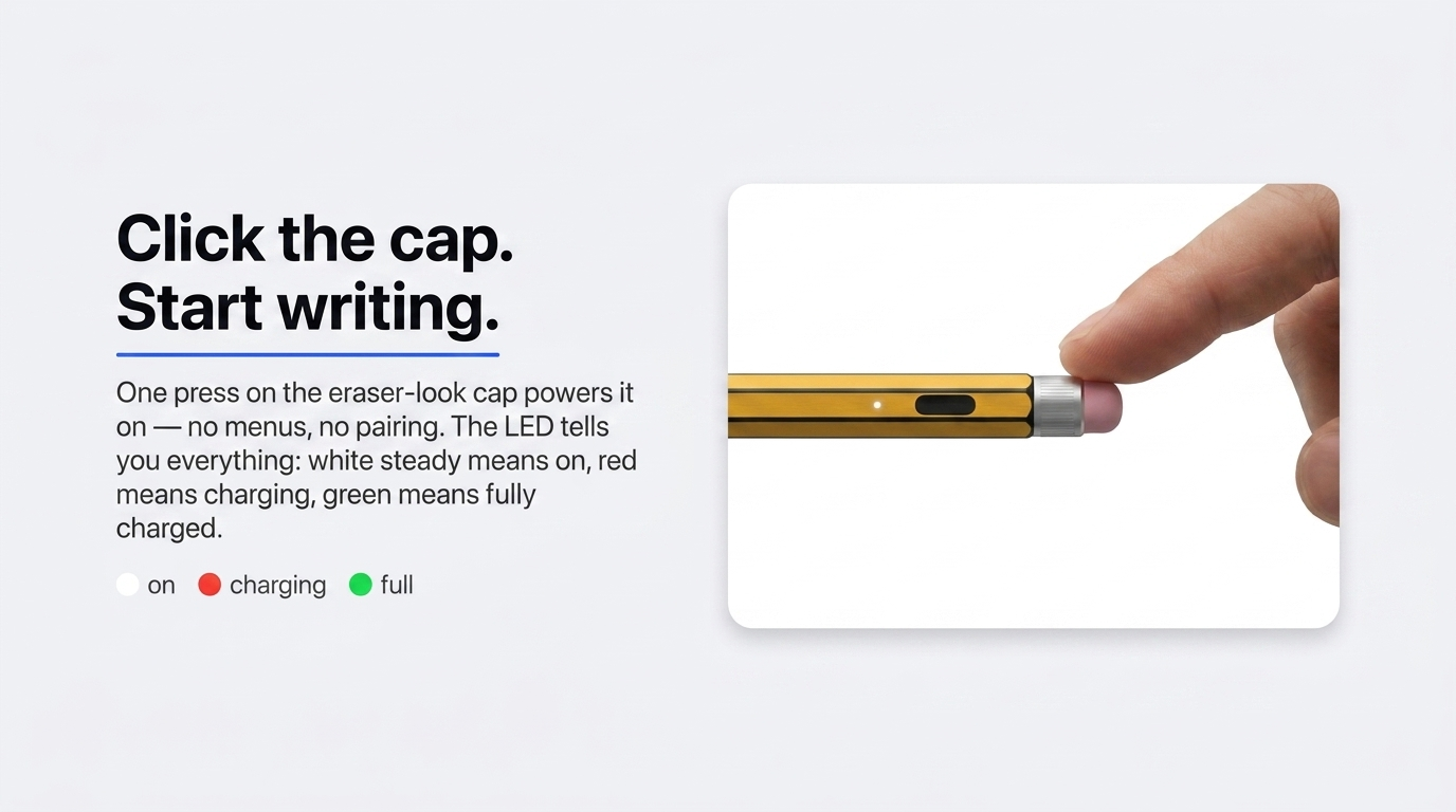 Click-cap power and LED states